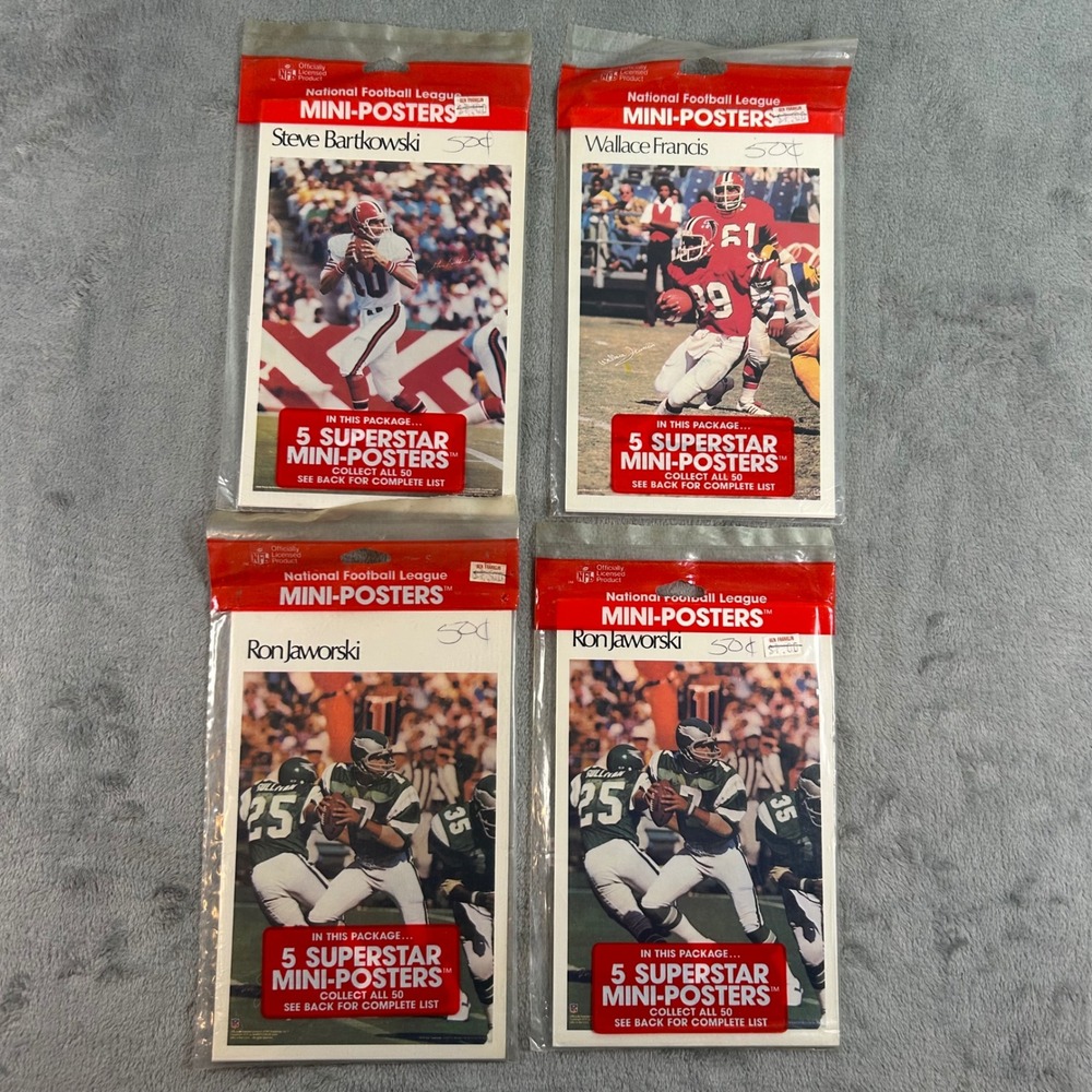 Vintage 1980 NFL Mini-Posters 4 Sealed Packs Bartkowski Jaworski Francis Fouts